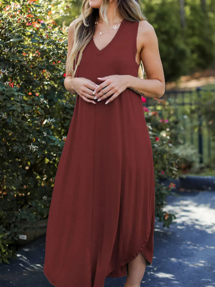 Full Size V - Neck Midi Tank Dress - Burgundy - S - f5798016 - 0abc - 4e8e - ae91 - 28ef65412101 - Max - Tatoo Tee