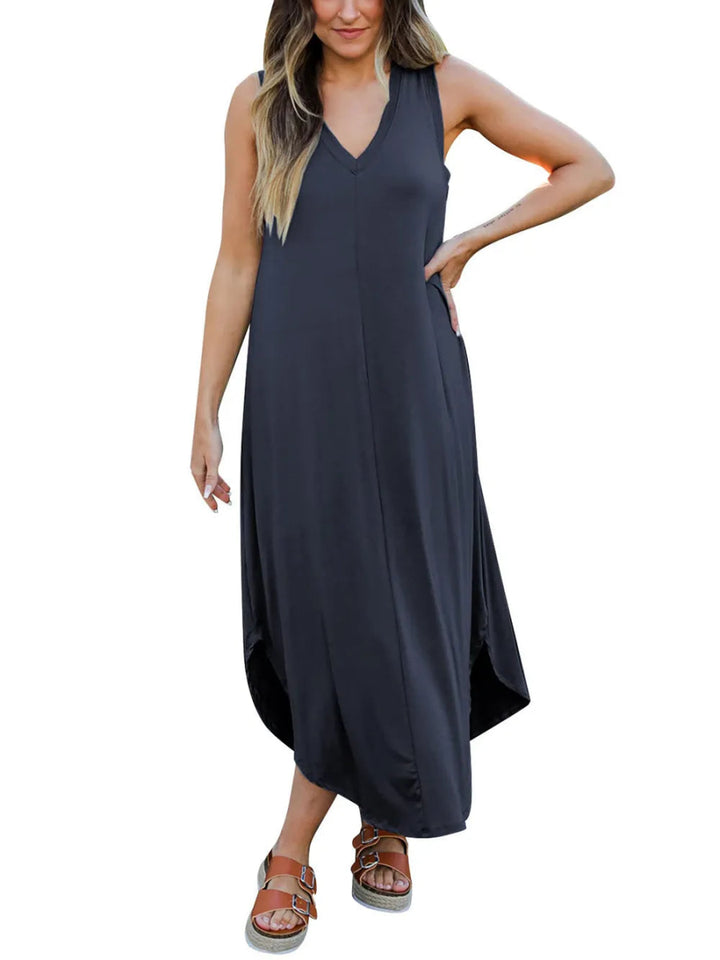 Full Size V - Neck Midi Tank Dress - Dark Blue - S - 56f261ab - adea - 41fc - b62a - 31a3b078fe93 - Max - Tatoo Tee