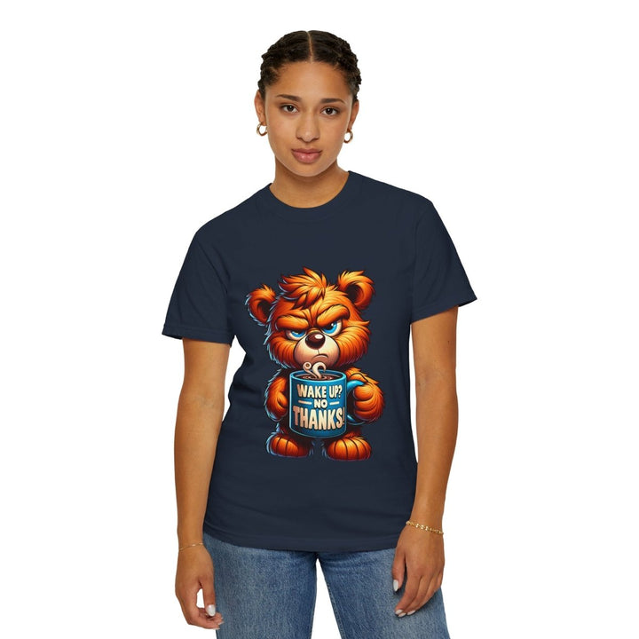 Funny Graphic T-Shirt, Cute Bear Design, Wake Up No Thanks Shirt - Navy - S - Funny Graphic T-Shirt, Cute Bear Design, Wake Up No Thanks Shirt - Tatoo Tee