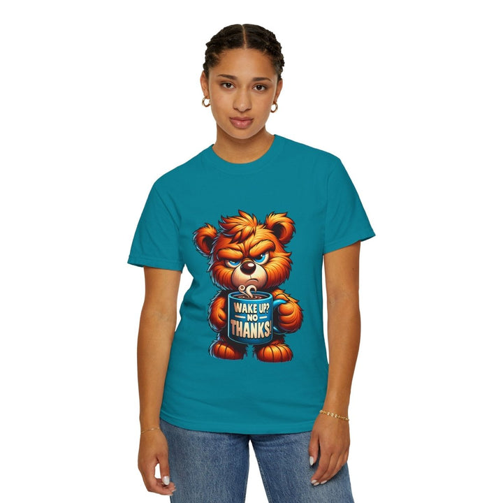 Funny Graphic T-Shirt, Cute Bear Design, Wake Up No Thanks Shirt - Topaz Blue - S - Funny Graphic T-Shirt, Cute Bear Design, Wake Up No Thanks Shirt - Tatoo Tee
