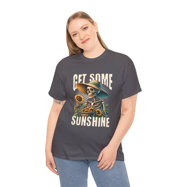 Get Some Sunshine Skeleton Tee - Unisex Heavy Cotton Tee for Festival Vibes - Charcoal - S - Get Some Sunshine Skeleton Tee - Unisex Heavy Cotton Tee for Festival Vibes - Tatoo Tee