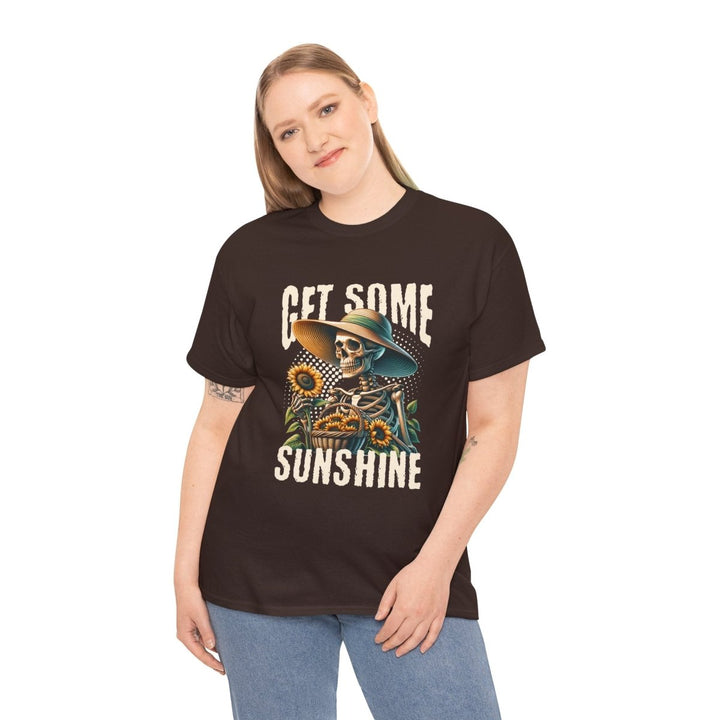 Get Some Sunshine Skeleton Tee - Unisex Heavy Cotton Tee for Festival Vibes - Dark Chocolate - S - Get Some Sunshine Skeleton Tee - Unisex Heavy Cotton Tee for Festival Vibes - Tatoo Tee