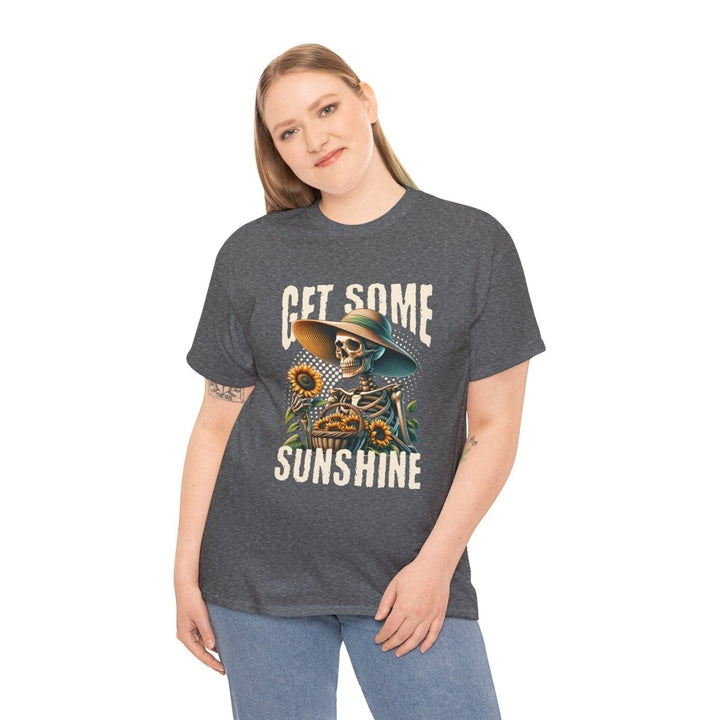Get Some Sunshine Skeleton Tee - Unisex Heavy Cotton Tee for Festival Vibes - Graphite Heather - S - Get Some Sunshine Skeleton Tee - Unisex Heavy Cotton Tee for Festival Vibes - Tatoo Tee
