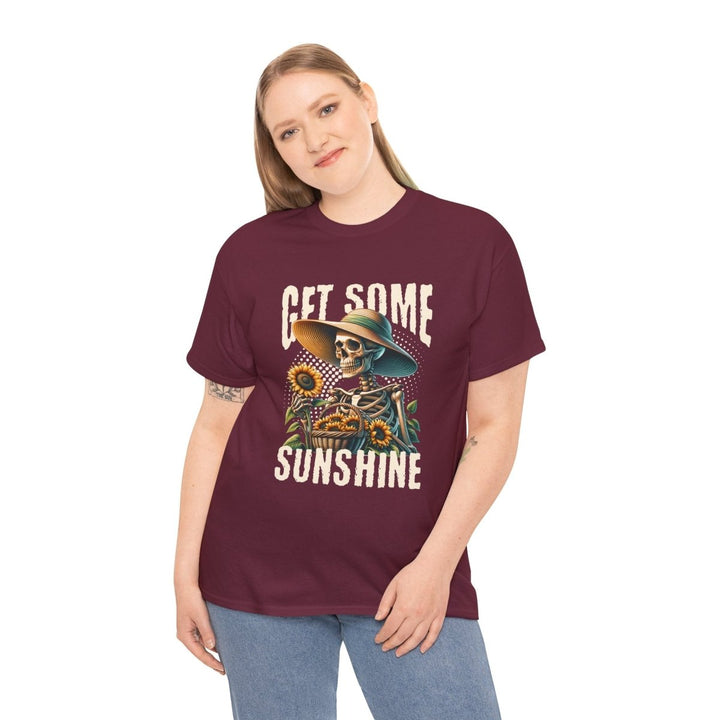 Get Some Sunshine Skeleton Tee - Unisex Heavy Cotton Tee for Festival Vibes - Maroon - S - Get Some Sunshine Skeleton Tee - Unisex Heavy Cotton Tee for Festival Vibes - Tatoo Tee