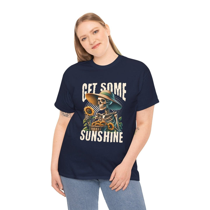 Get Some Sunshine Skeleton Tee - Unisex Heavy Cotton Tee for Festival Vibes - Navy - S - Get Some Sunshine Skeleton Tee - Unisex Heavy Cotton Tee for Festival Vibes - Tatoo Tee