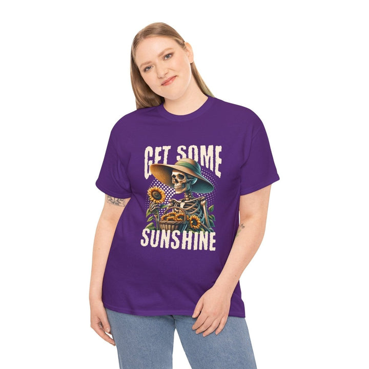 Get Some Sunshine Skeleton Tee - Unisex Heavy Cotton Tee for Festival Vibes - Purple - S - Get Some Sunshine Skeleton Tee - Unisex Heavy Cotton Tee for Festival Vibes - Tatoo Tee