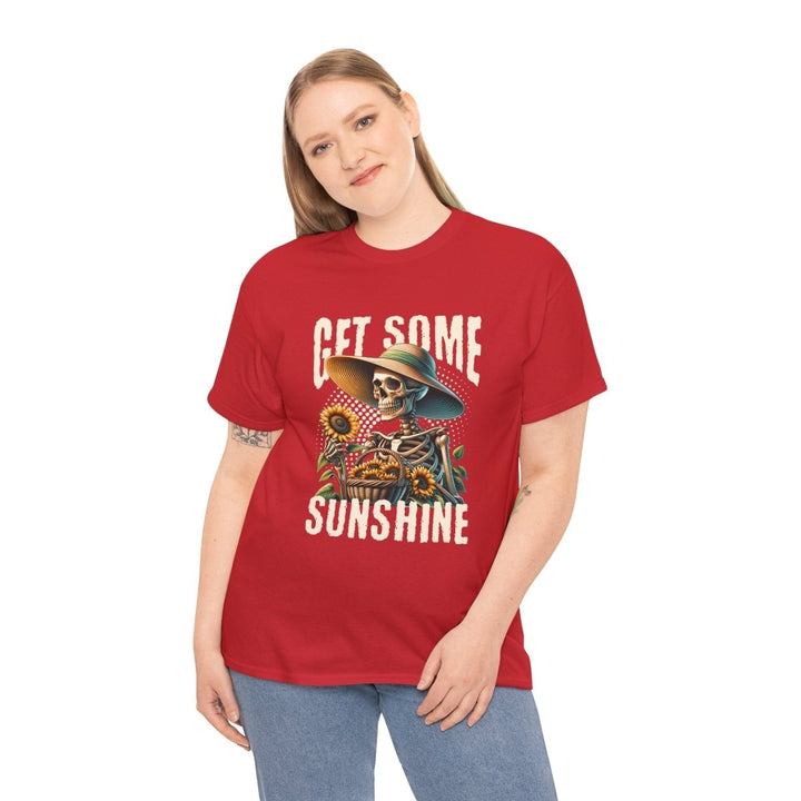 Get Some Sunshine Skeleton Tee - Unisex Heavy Cotton Tee for Festival Vibes - Red - S - Get Some Sunshine Skeleton Tee - Unisex Heavy Cotton Tee for Festival Vibes - Tatoo Tee