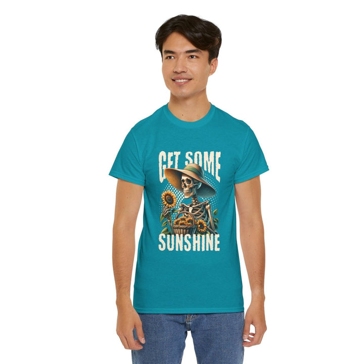Get Some Sunshine Skeleton Tee - Unisex Heavy Cotton Tee for Festival Vibes - Red - S - Get Some Sunshine Skeleton Tee - Unisex Heavy Cotton Tee for Festival Vibes - Tatoo Tee