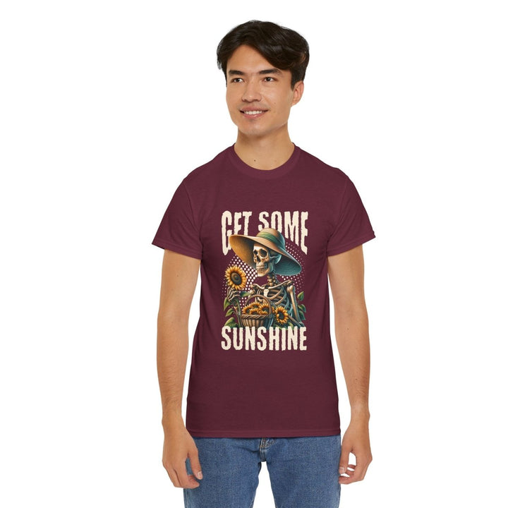 Get Some Sunshine Skeleton Tee - Unisex Heavy Cotton Tee for Festival Vibes - Red - S - Get Some Sunshine Skeleton Tee - Unisex Heavy Cotton Tee for Festival Vibes - Tatoo Tee
