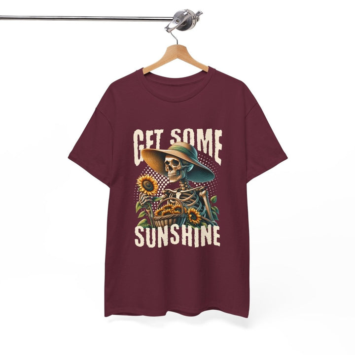 Get Some Sunshine Skeleton Tee - Unisex Heavy Cotton Tee for Festival Vibes - Red - S - Get Some Sunshine Skeleton Tee - Unisex Heavy Cotton Tee for Festival Vibes - Tatoo Tee