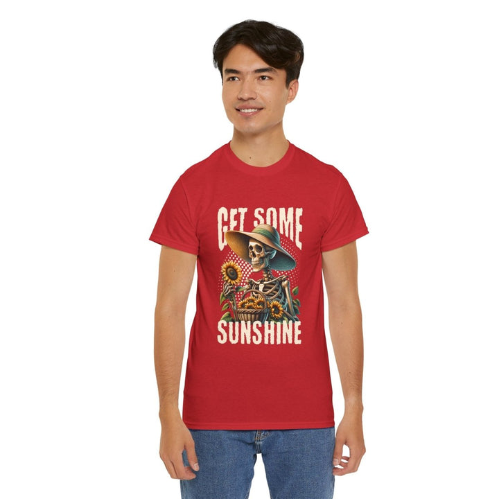Get Some Sunshine Skeleton Tee - Unisex Heavy Cotton Tee for Festival Vibes - Red - S - Get Some Sunshine Skeleton Tee - Unisex Heavy Cotton Tee for Festival Vibes - Tatoo Tee