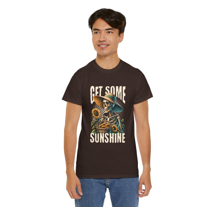 Get Some Sunshine Skeleton Tee - Unisex Heavy Cotton Tee for Festival Vibes - Red - S - Get Some Sunshine Skeleton Tee - Unisex Heavy Cotton Tee for Festival Vibes - Tatoo Tee