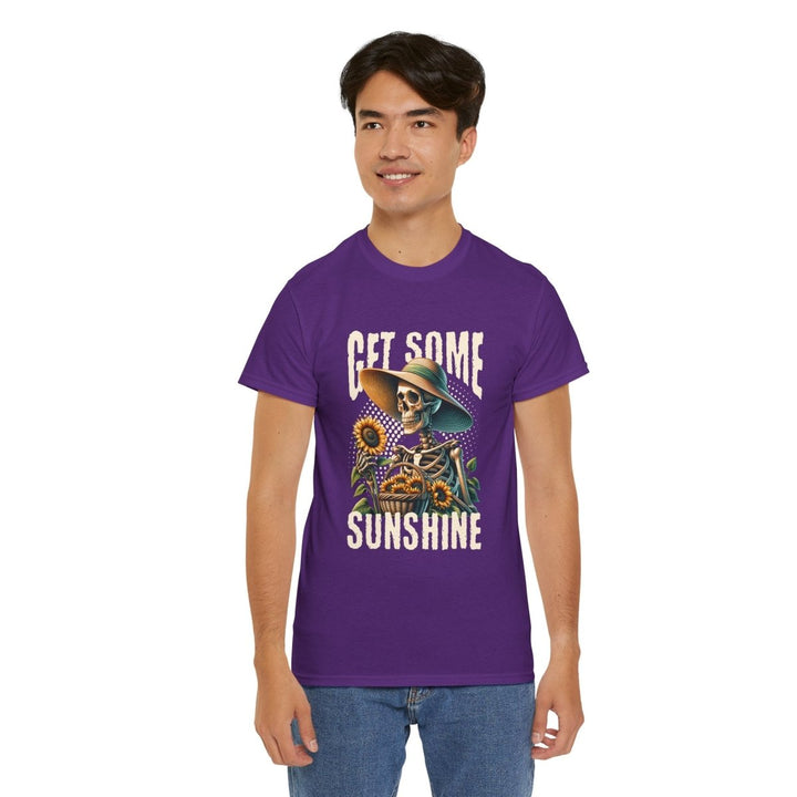 Get Some Sunshine Skeleton Tee - Unisex Heavy Cotton Tee for Festival Vibes - Red - S - Get Some Sunshine Skeleton Tee - Unisex Heavy Cotton Tee for Festival Vibes - Tatoo Tee