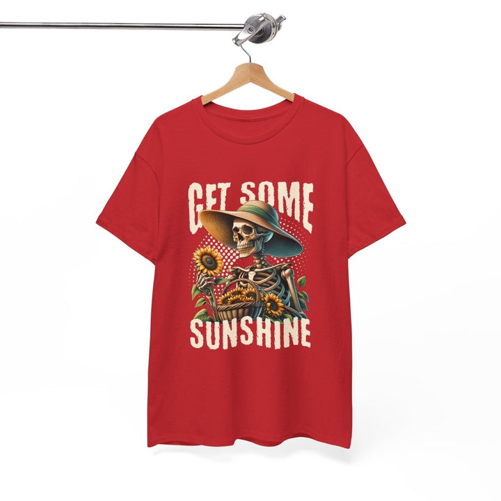 Get Some Sunshine Skeleton Tee - Unisex Heavy Cotton Tee for Festival Vibes - Red - S - Get Some Sunshine Skeleton Tee - Unisex Heavy Cotton Tee for Festival Vibes - Tatoo Tee