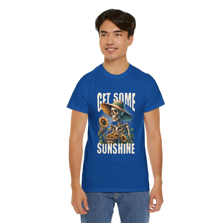 Get Some Sunshine Skeleton Tee - Unisex Heavy Cotton Tee for Festival Vibes - Red - S - Get Some Sunshine Skeleton Tee - Unisex Heavy Cotton Tee for Festival Vibes - Tatoo Tee