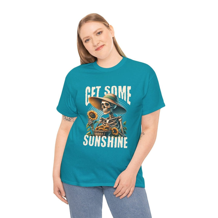 Get Some Sunshine Skeleton Tee - Unisex Heavy Cotton Tee for Festival Vibes - Tropical Blue - S - Get Some Sunshine Skeleton Tee - Unisex Heavy Cotton Tee for Festival Vibes - Tatoo Tee