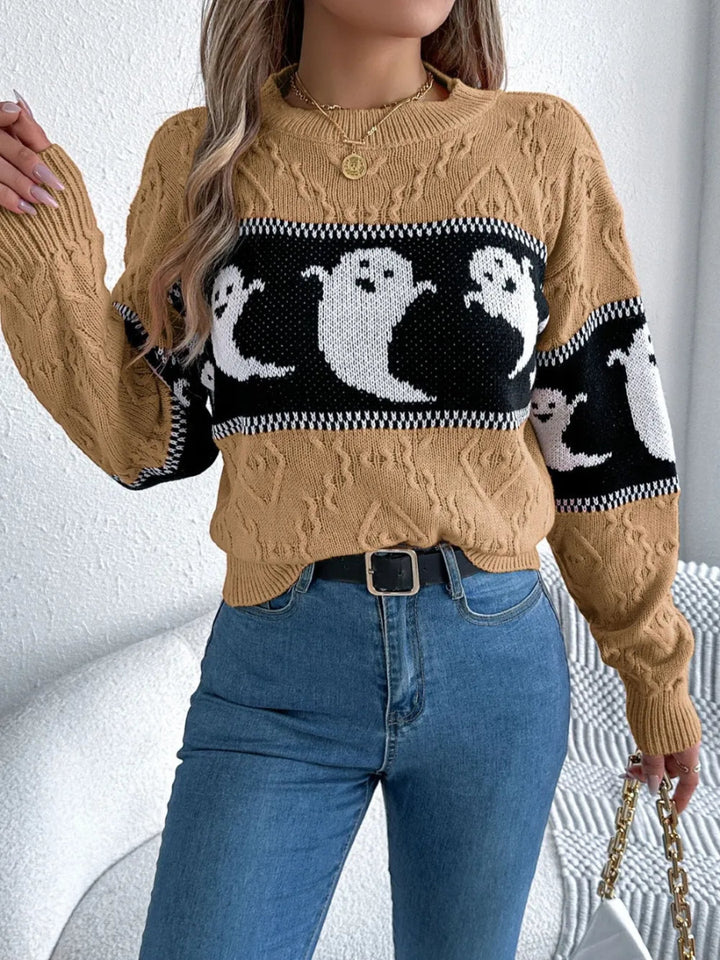 Ghost Round Neck Long Sleeve Sweater - Camel - S - 6713d535 - 3a6e - 4c66 - 8096 - b3309dcda7bf - Max - Tatoo Tee