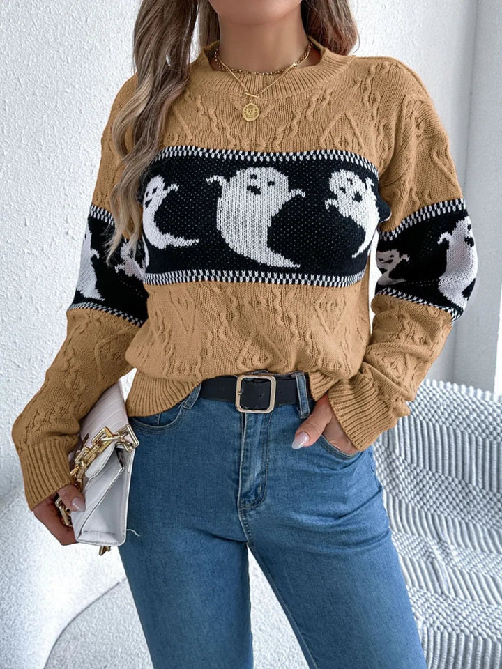 Ghost Round Neck Long Sleeve Sweater - Camel - S - f1ae6c19 - 746c - 490b - b7e1 - fbf0772a8f62 - Max - Tatoo Tee