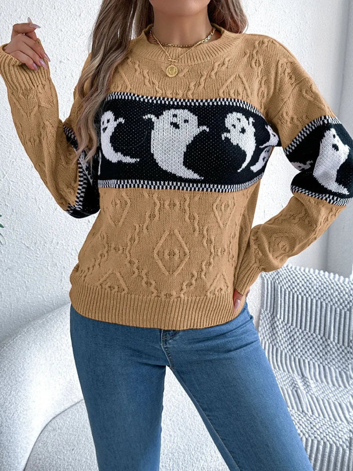 Ghost Round Neck Long Sleeve Sweater - Camel - S - ea7e086c - 87cc - 482d - 83b1 - 0c06a1279c11 - Max - Tatoo Tee