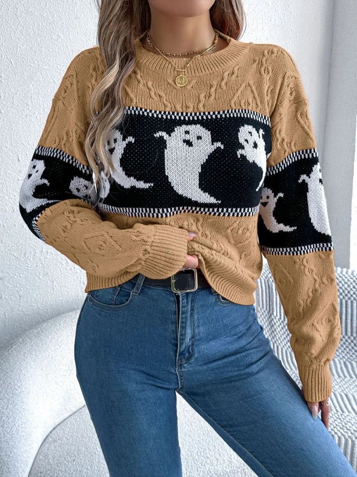 Ghost Round Neck Long Sleeve Sweater - Camel - S - 008fab28 - a700 - 44f6 - abca - 318fdbaa6024 - Max - Tatoo Tee