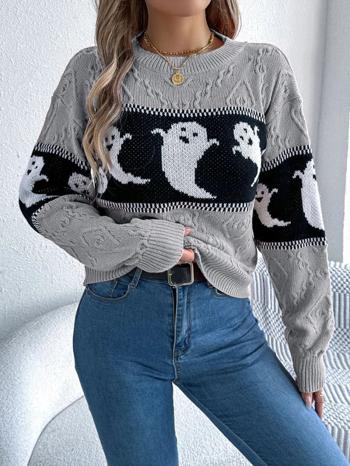 Ghost Round Neck Long Sleeve Sweater - Gray - S - 1dc55685 - 24cb - 4a2a - 9ab8 - e1898d7d31b9 - Max - Tatoo Tee