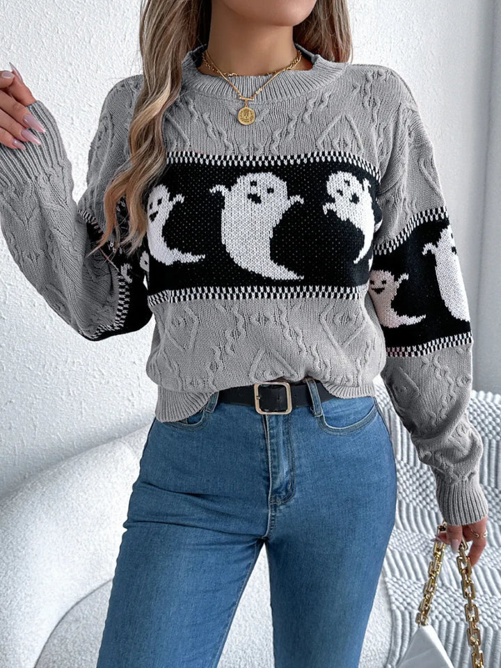 Ghost Round Neck Long Sleeve Sweater - Gray - S - 24bcfd49 - d541 - 4ef1 - 95e1 - 6784e910eb0e - Max - Tatoo Tee