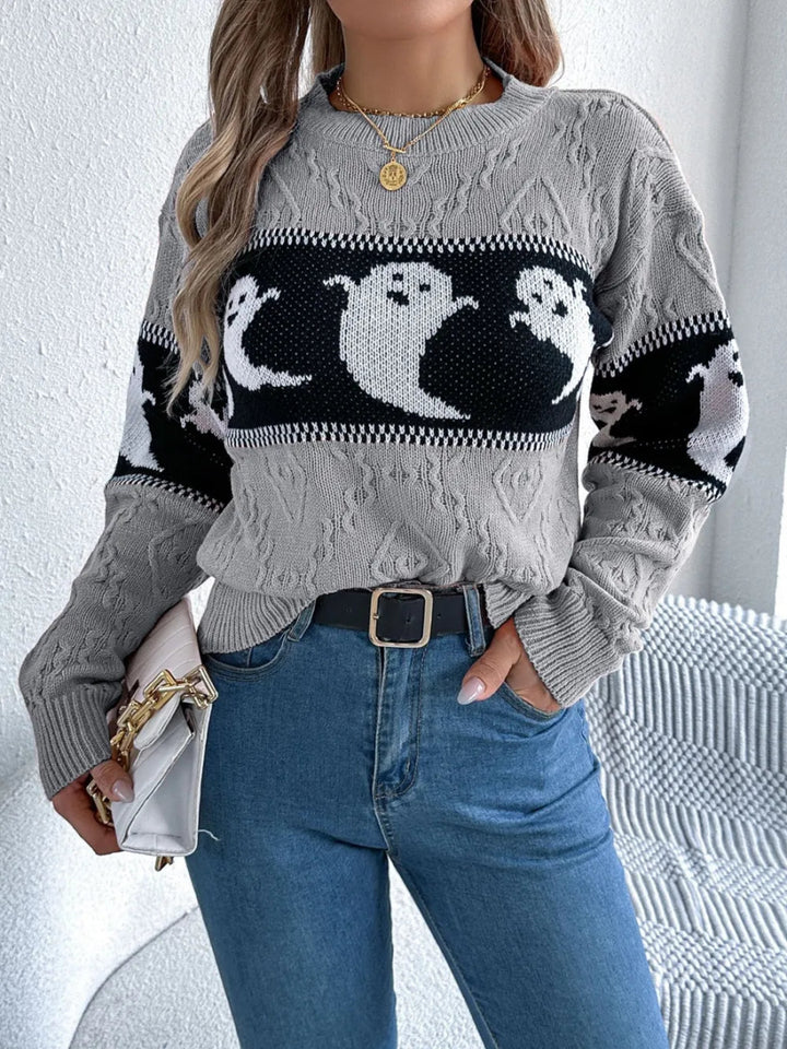 Ghost Round Neck Long Sleeve Sweater - Gray - S - def3a076 - 8d8c - 4fae - 8869 - abfa9a31706e - Max - Tatoo Tee