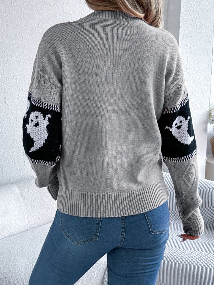Ghost Round Neck Long Sleeve Sweater - Gray - S - 02e02c8c - 507d - 4442 - addc - 071f8111425a - Max - Tatoo Tee