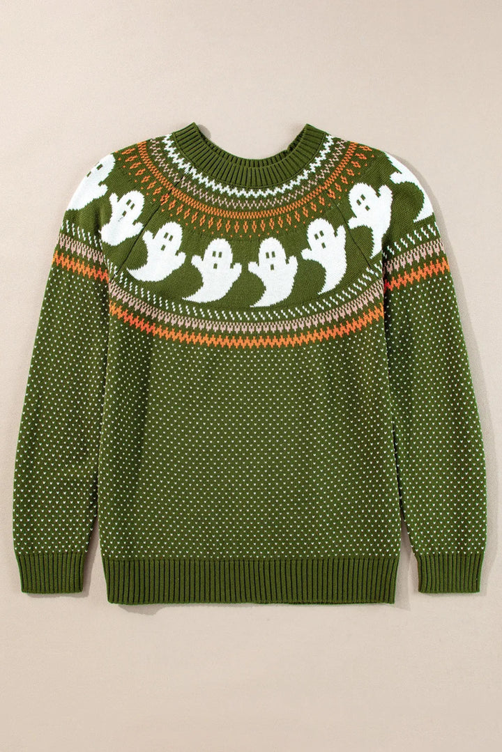 Ghost Round Neck Long Sleeve Sweater - Moss - S - bd750408 - 7449 - 4e75 - a112 - bff281b03701 - Max - Tatoo Tee
