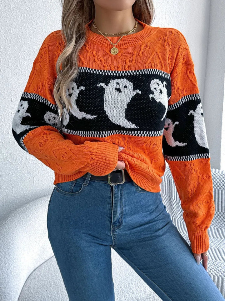 Ghost Round Neck Long Sleeve Sweater - Orange - S - 67319a86 - 6201 - 4747 - b9ca - c6bac66a6ab8 - Max - Tatoo Tee