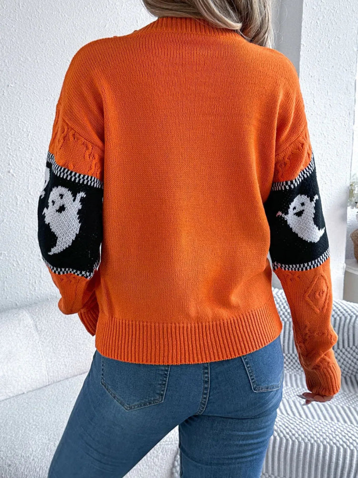 Ghost Round Neck Long Sleeve Sweater - Orange - S - 57dab011 - 398b - 46b2 - b7a5 - 0874c218f5b2 - Max - Tatoo Tee