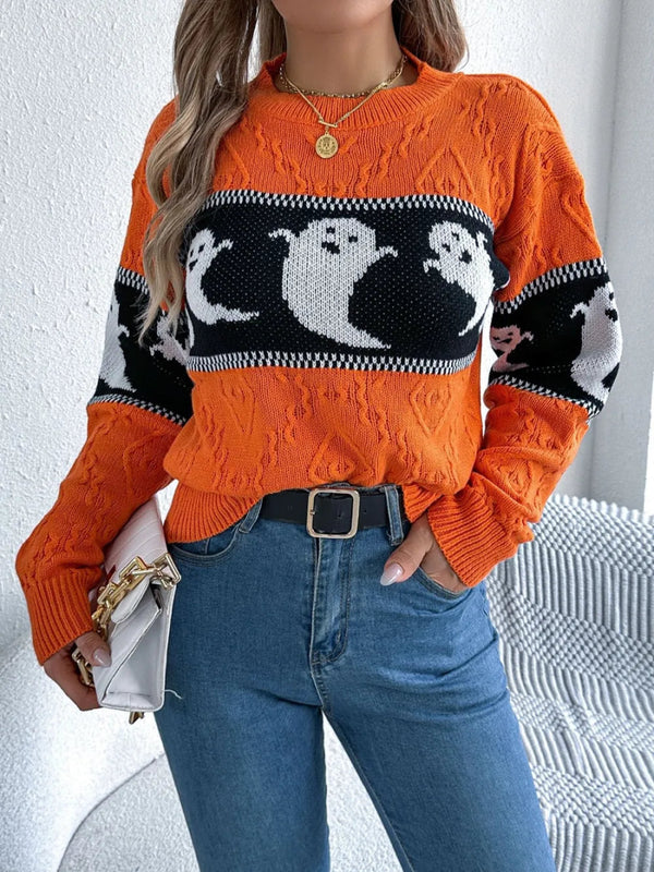 Ghost Round Neck Long Sleeve Sweater - Orange - S - fa88939e - 0915 - 4c58 - b1ae - 5e53ac031c5c - Max - Tatoo Tee
