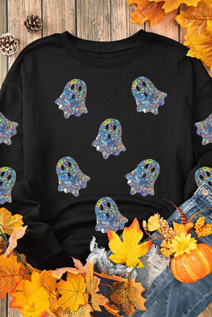 Ghost Round Neck Long Sleeve Sweatshirt - Black - S - 7f029e69 - 40b1 - 45e1 - 9472 - 21744d17d5e4 - Max - Tatoo Tee