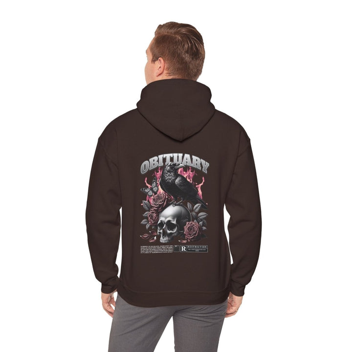 Gothic Obituary Hooded Sweatshirt for Music Lovers - Dark Chocolate - S - Gothic Obituary Hooded Sweatshirt for Music Lovers - Tatoo Tee