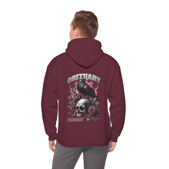 Gothic Obituary Hooded Sweatshirt for Music Lovers - Maroon - S - Gothic Obituary Hooded Sweatshirt for Music Lovers - Tatoo Tee