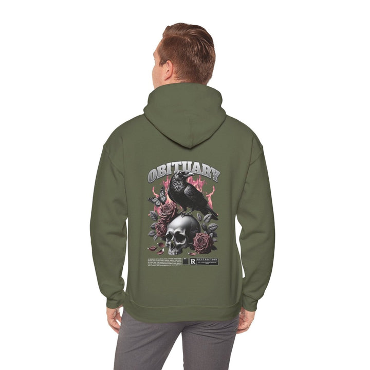 Gothic Obituary Hooded Sweatshirt for Music Lovers - Military Green - S - Gothic Obituary Hooded Sweatshirt for Music Lovers - Tatoo Tee