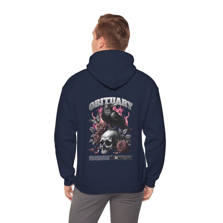 Gothic Obituary Hooded Sweatshirt for Music Lovers - Navy - S - Gothic Obituary Hooded Sweatshirt for Music Lovers - Tatoo Tee