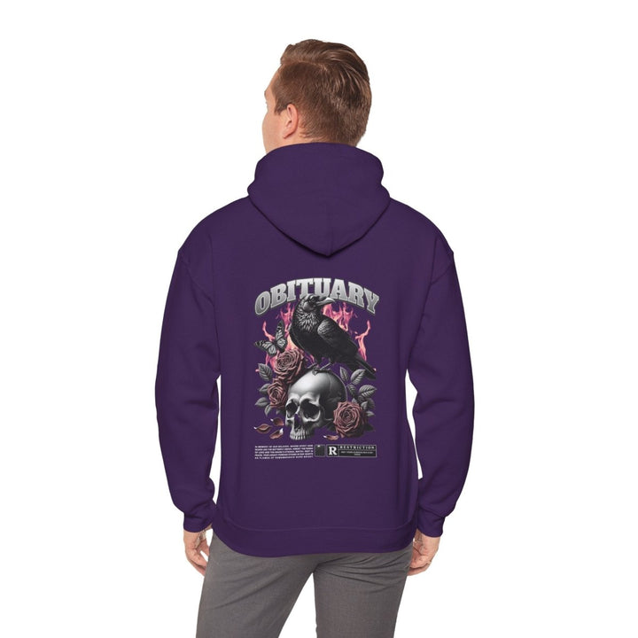 Gothic Obituary Hooded Sweatshirt for Music Lovers - Purple - S - Gothic Obituary Hooded Sweatshirt for Music Lovers - Tatoo Tee