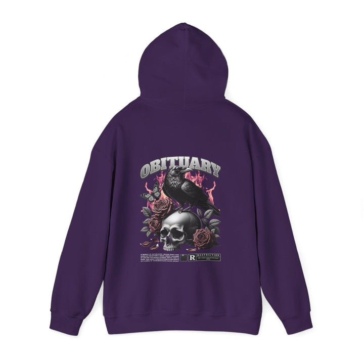 Gothic Obituary Hooded Sweatshirt for Music Lovers - Purple - S - Gothic Obituary Hooded Sweatshirt for Music Lovers - Tatoo Tee