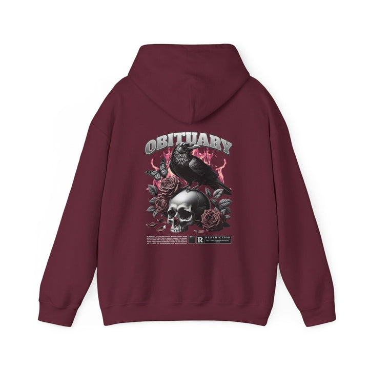 Gothic Obituary Hooded Sweatshirt for Music Lovers - Purple - S - Gothic Obituary Hooded Sweatshirt for Music Lovers - Tatoo Tee