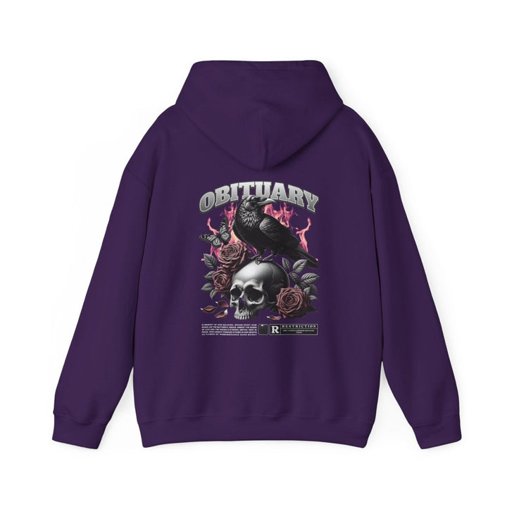 Gothic Obituary Hooded Sweatshirt for Music Lovers - Purple - S - Gothic Obituary Hooded Sweatshirt for Music Lovers - Tatoo Tee