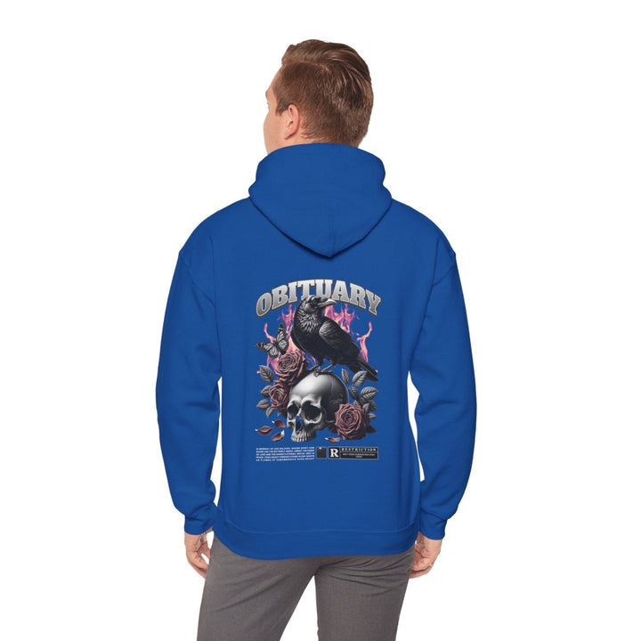 Gothic Obituary Hooded Sweatshirt for Music Lovers - Royal - S - Gothic Obituary Hooded Sweatshirt for Music Lovers - Tatoo Tee