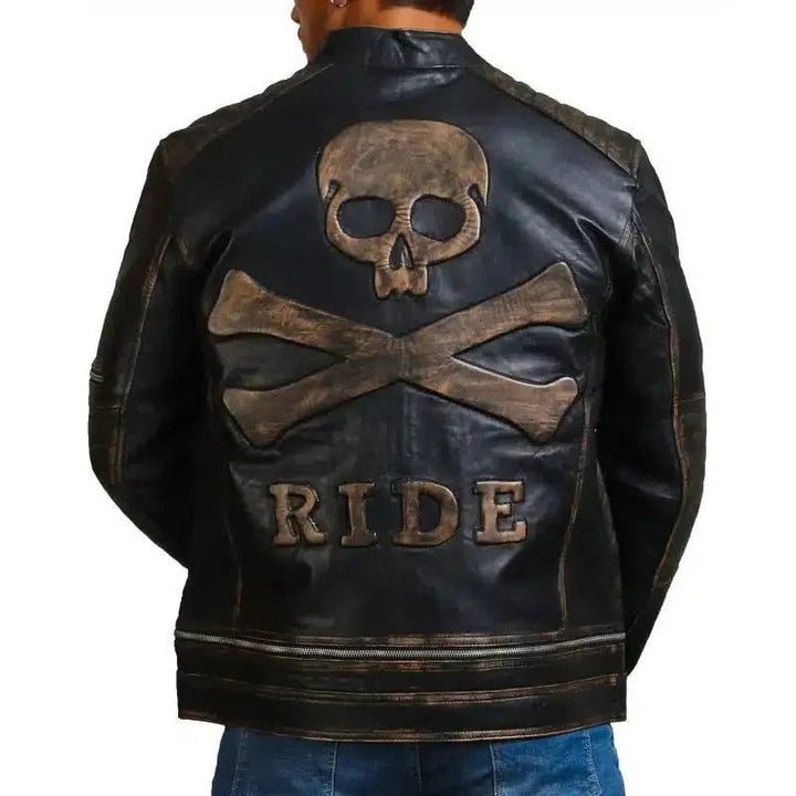 Gothic Skull and Crossbones Biker Jacket - XS - Gothic Skull and Crossbones Biker Jacket - Tatoo Tee