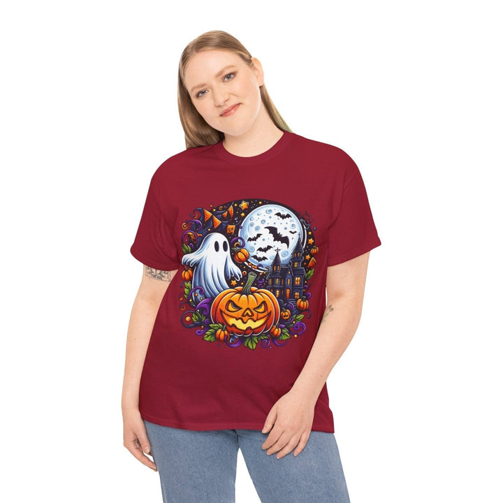 Halloween Boo Unisex Heavy Cotton Tee - Cardinal Red - S - Halloween Boo Unisex Heavy Cotton Tee - Tatoo Tee