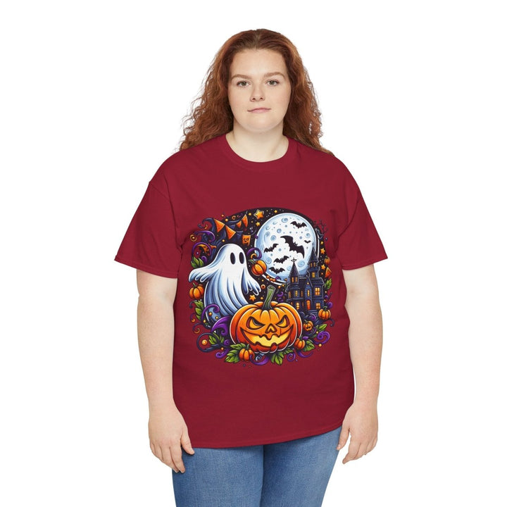 Halloween Boo Unisex Heavy Cotton Tee - Cardinal Red - S - Halloween Boo Unisex Heavy Cotton Tee - Tatoo Tee