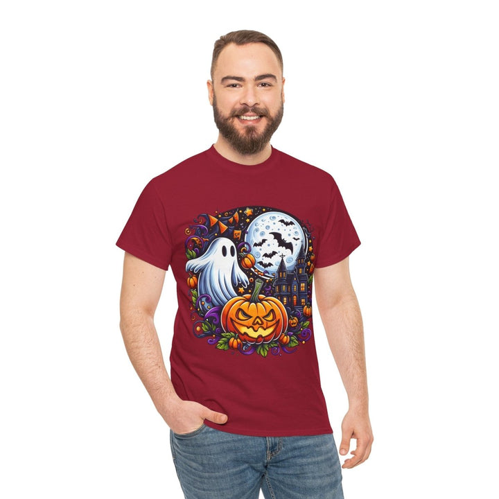Halloween Boo Unisex Heavy Cotton Tee - Cardinal Red - S - Halloween Boo Unisex Heavy Cotton Tee - Tatoo Tee