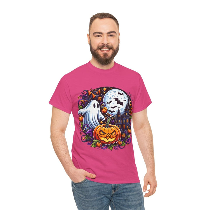 Halloween Boo Unisex Heavy Cotton Tee - Heliconia - S - Halloween Boo Unisex Heavy Cotton Tee - Tatoo Tee