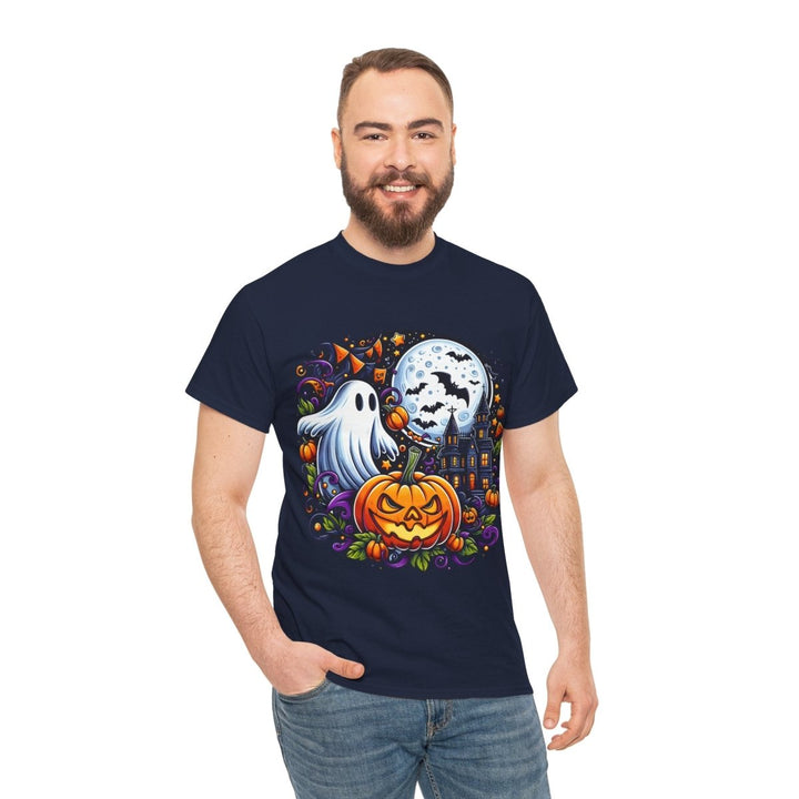 Halloween Boo Unisex Heavy Cotton Tee - Navy - S - Halloween Boo Unisex Heavy Cotton Tee - Tatoo Tee
