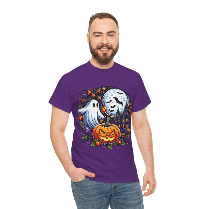 Halloween Boo Unisex Heavy Cotton Tee - Purple - S - Halloween Boo Unisex Heavy Cotton Tee - Tatoo Tee