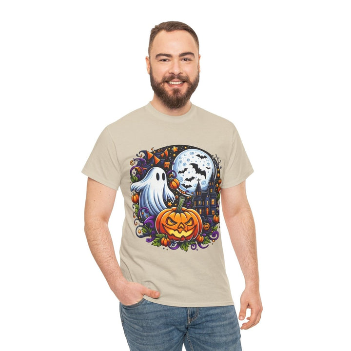 Halloween Boo Unisex Heavy Cotton Tee - Sand - S - Halloween Boo Unisex Heavy Cotton Tee - Tatoo Tee